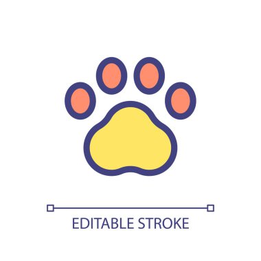 Pet paw pixel perfect RGB color ui icon. Goods for domestic animals. Simple filled line element. GUI, UX design for mobile app. Vector isolated pictogram. Editable stroke. Arial font used