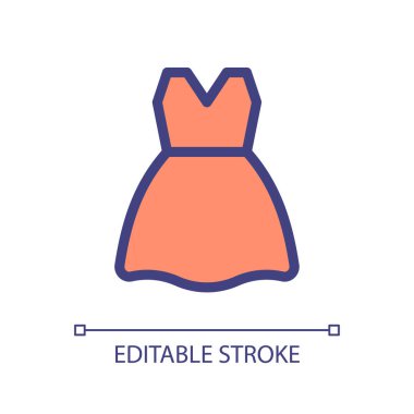 Dress pixel perfect RGB color ui icon. Women clothing store. Stylish apparel. Simple filled line element. GUI, UX design for mobile app. Vector isolated pictogram. Editable stroke. Arial font used