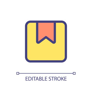 Parcel pixel perfect RGB color ui icon. Order delivery online. E commerce site. Simple filled line element. GUI, UX design for mobile app. Vector isolated pictogram. Editable stroke. Arial font used