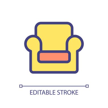 Armchair pixel perfect RGB color ui icon. Furniture shop. Retail store. Simple filled line element. GUI, UX design for mobile app. Vector isolated pictogram. Editable stroke. Arial font used