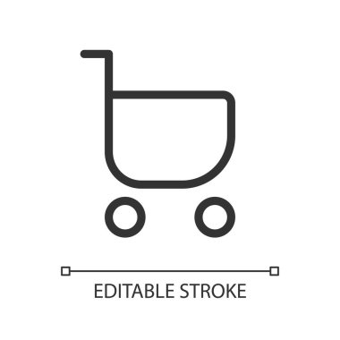 Shopping cart pixel perfect linear ui icon. Purchase products, services from shop. GUI, UX design. Outline isolated user interface element for app and web. Editable stroke. Arial font used