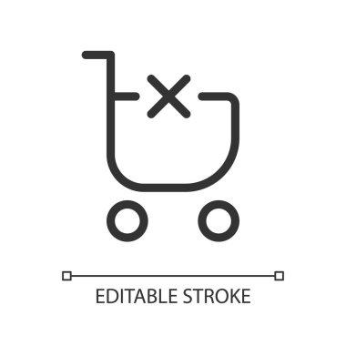Clear shopping cart pixel perfect linear ui icon. Remove products. Online marketplace. GUI, UX design. Outline isolated user interface element for app and web. Editable stroke. Arial font used