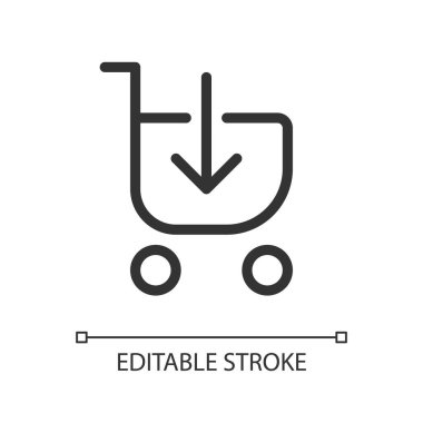 Loading shopping cart pixel perfect linear ui icon. Put product in shopping trolley. GUI, UX design. Outline isolated user interface element for app and web. Editable stroke. Arial font used