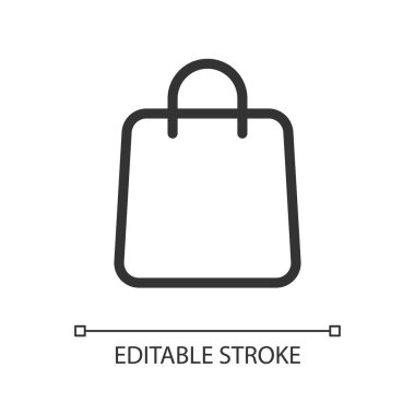 Shopping bag pixel perfect linear ui icon. Online marketplace. Apparel shop. Buying items. GUI, UX design. Outline isolated user interface element for app and web. Editable stroke. Arial font used
