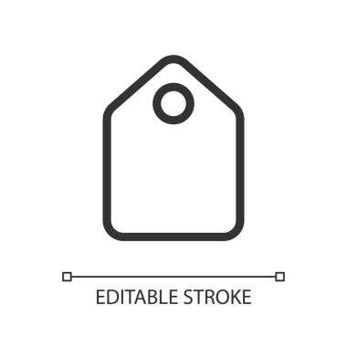 Price tag pixel perfect linear ui icon. Label placement. E store. Online marketplace. GUI, UX design. Outline isolated user interface element for app and web. Editable stroke. Arial font used