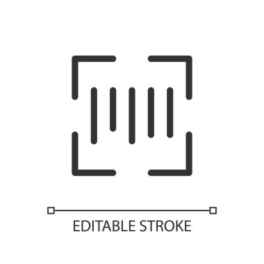 Scanning barcode pixel perfect linear ui icon. Inventory management. Online marketplace. GUI, UX design. Outline isolated user interface element for app and web. Editable stroke. Arial font used