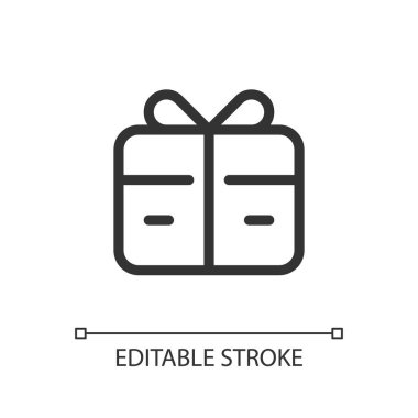 Free gift card pixel perfect linear ui icon. Refer-a-friend reward. Promotional item. GUI, UX design. Outline isolated user interface element for app and web. Editable stroke. Arial font used