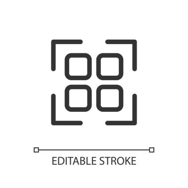 Scanning qr code pixel perfect linear ui icon. Get info from e-store. Online marketplace. GUI, UX design. Outline isolated user interface element for app and web. Editable stroke. Arial font used