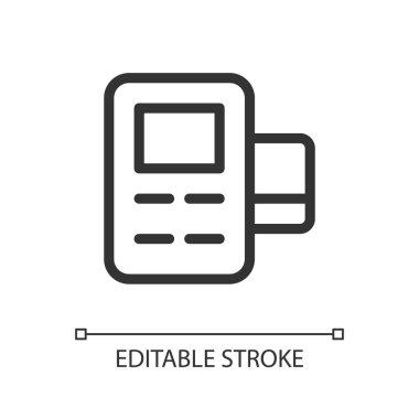 Card payment terminal pixel perfect linear ui icon. Billing option. Money-transfer service. GUI, UX design. Outline isolated user interface element for app and web. Editable stroke. Arial font used