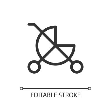 Baby carriage pixel perfect linear ui icon. Children goods department. Kid stroller. GUI, UX design. Outline isolated user interface element for app and web. Editable stroke. Arial font used