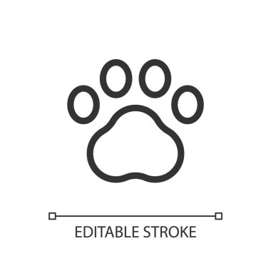Pet paw pixel perfect linear ui icon. Goods for domestic animals. Online marketplace. GUI, UX design. Outline isolated user interface element for app and web. Editable stroke. Arial font used