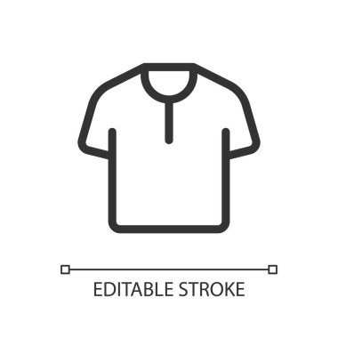 T shirt pixel perfect linear ui icon. Men clothing store. Online marketplace. Buying clothes. GUI, UX design. Outline isolated user interface element for app and web. Editable stroke. Arial font used