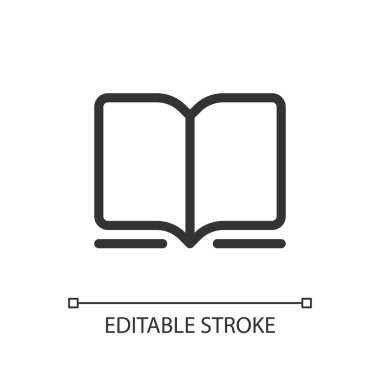 Book pixel perfect linear ui icon. Online bookstore. Buy, sell ebooks. E-commerce business. GUI, UX design. Outline isolated user interface element for app and web. Editable stroke. Arial font used