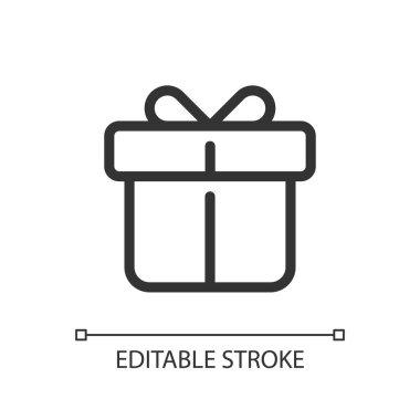 Free gift with purchase pixel perfect linear ui icon. Automatic discount. Free shipping. GUI, UX design. Outline isolated user interface element for app and web. Editable stroke. Arial font used