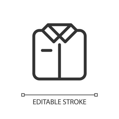 Folded shirt pixel perfect linear ui icon. Work uniform. Pajamas store. Formal clothes. GUI, UX design. Outline isolated user interface element for app and web. Editable stroke. Arial font used