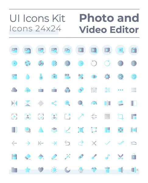 Photo Video Editor Tools Flat Gradient Color Icons Set Multimedia — Vector de stock