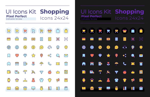 Shopping Pixel Perfect Rgb Color Icons Set Dark Light Mode — Stockový vektor