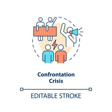 Confrontation crisis concept icon. Employees disobedience and strike.Type of crisis abstract idea thin line illustration. Isolated outline drawing. Editable stroke. Arial, Myriad Pro-Bold fonts used