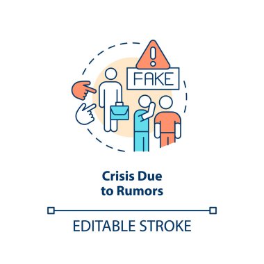 Crisis due to rumors concept icon. Reputation damage. Type of crisis abstract idea thin line illustration. Isolated outline drawing. Editable stroke. Arial, Myriad Pro-Bold fonts used