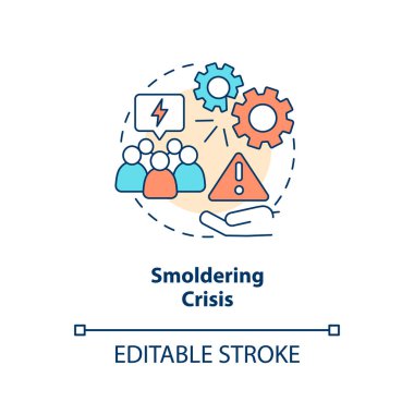 Smoldering crisis concept icon. Neglect and ignore problem. Type of crisis abstract idea thin line illustration. Isolated outline drawing. Editable stroke. Arial, Myriad Pro-Bold fonts used