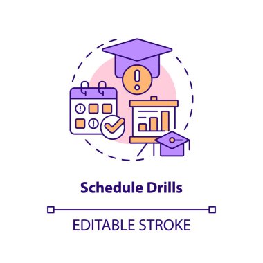 Schedule drills concept icon. Education sessions. Crisis management team abstract idea thin line illustration. Isolated outline drawing. Editable stroke. Arial, Myriad Pro-Bold fonts used