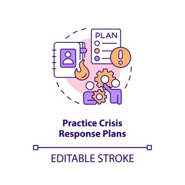 Practice crisis response plans concept icon. Crisis management team abstract idea thin line illustration. Isolated outline drawing. Editable stroke. Arial, Myriad Pro-Bold fonts used