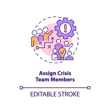 Assign crisis team members concept icon. Empower employees. Crisis management team abstract idea thin line illustration. Isolated outline drawing. Editable stroke. Arial, Myriad Pro-Bold fonts used