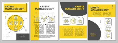 Crisis management process yellow brochure template. Leaflet design with linear icons. Editable 4 vector layouts for presentation, annual reports. Arial-Black, Myriad Pro-Regular fonts use