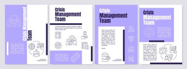 Crisis management team purple brochure template. Teamwork. Leaflet design with linear icons. Editable 4 vector layouts for presentation, annual reports. Anton, Lato-Regular fonts use