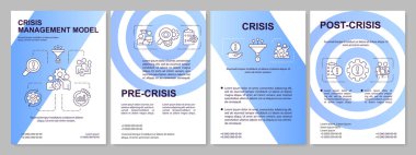 Crisis communication blue brochure template. Leaflet design with linear icons. Editable 4 vector layouts for presentation, annual reports. Arial-Black, Myriad Pro-Regular fonts use