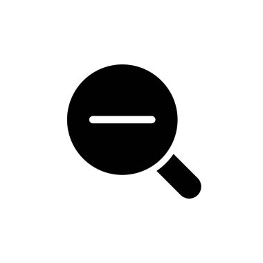 Magnifier and minus black glyph ui icon. Downsizing. Simple filled line element. User interface design. Silhouette symbol on white space. Solid pictogram for web, mobile. Isolated vector illustration