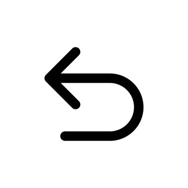 Undo black glyph ui icon. Digital program. Pointer. Simple filled line element. User interface design. Silhouette symbol on white space. Solid pictogram for web, mobile. Isolated vector illustration