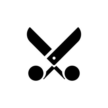 Scissors black glyph ui icon. Cut footage. Simple filled line element. User interface design. Silhouette symbol on white space. Solid pictogram for web, mobile. Isolated vector illustration