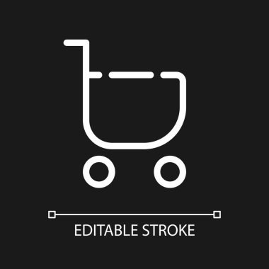 Remove item from shopping cart pixel perfect white linear ui icon for dark theme. Minus. Vector line pictogram. Isolated user interface symbol for night mode. Editable stroke. Arial font used