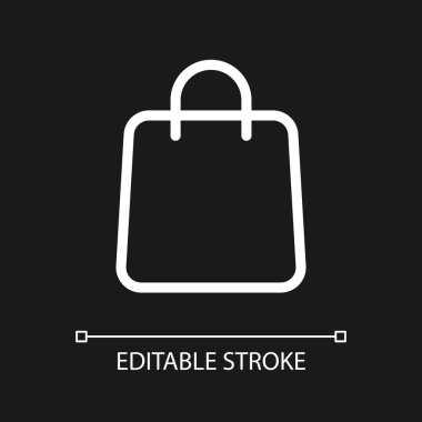 Shopping bag pixel perfect white linear ui icon for dark theme. Online marketplace. Apparel shop. Vector line pictogram. Isolated user interface symbol for night mode. Editable stroke. Arial font used