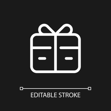 Free gift card pixel perfect white linear ui icon for dark theme. Refer-a-friend reward. Vector line pictogram. Isolated user interface symbol for night mode. Editable stroke. Arial font used