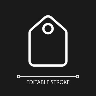 Price tag pixel perfect white linear ui icon for dark theme. Label placement. E store. Vector line pictogram. Isolated user interface symbol for night mode. Editable stroke. Arial font used