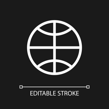 Worldwide pixel perfect white linear ui icon for dark theme. Global ecommerce. Overseas market. Vector line pictogram. Isolated user interface symbol for night mode. Editable stroke. Arial font used