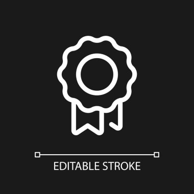 High quality mark pixel perfect white linear ui icon for dark theme. Best choice. Brand product. Vector line pictogram. Isolated user interface symbol for night mode. Editable stroke. Arial font used