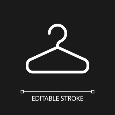 Hanger pixel perfect white linear ui icon for dark theme. Keep clothes neat. Boutique inventory. Vector line pictogram. Isolated user interface symbol for night mode. Editable stroke. Arial font used