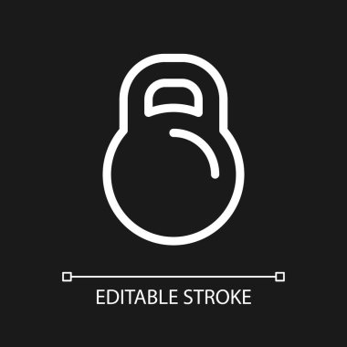 Kettlebell pixel perfect white linear ui icon for dark theme. Sports gear store. E commerce. Vector line pictogram. Isolated user interface symbol for night mode. Editable stroke. Arial font used