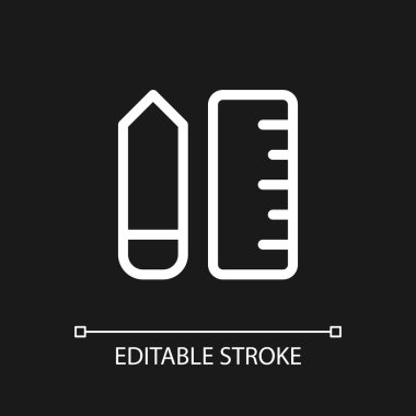 Stationery pixel perfect white linear ui icon for dark theme. Buy essentials. Back to school. Vector line pictogram. Isolated user interface symbol for night mode. Editable stroke. Arial font used
