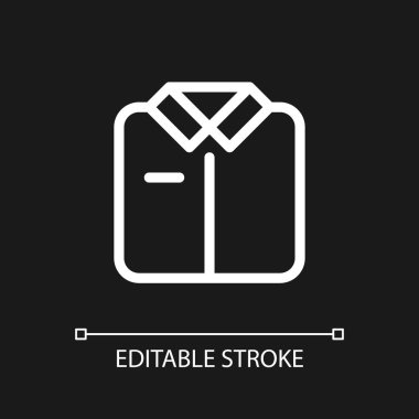 Folded shirt pixel perfect white linear ui icon for dark theme. Work uniform. Pajamas store. Vector line pictogram. Isolated user interface symbol for night mode. Editable stroke. Arial font used