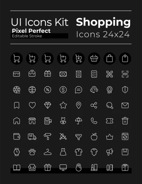 Commerce Pixel Perfect White Linear Icons Set Dark Theme Retail — Vetor de Stock
