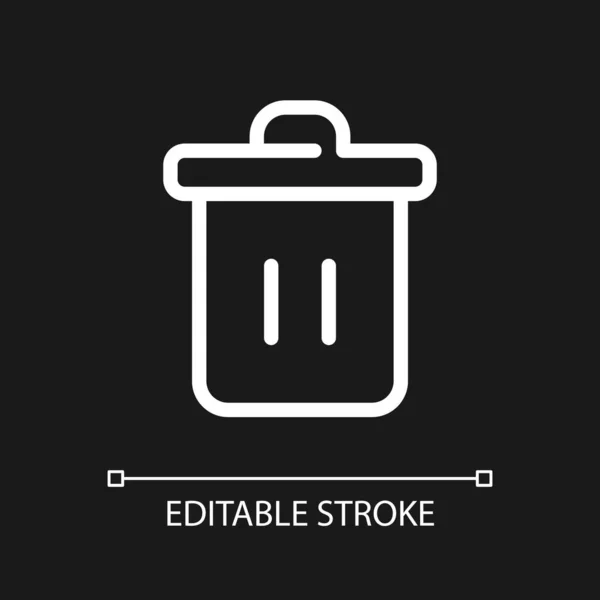 Trash Can Pixel Perfect White Linear Icon Dark Theme Recycle — 스톡 벡터