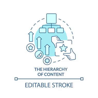 Hierarchy of content turquoise concept icon. Website. Mobile first design process abstract idea thin line illustration. Isolated outline drawing. Editable stroke. Arial, Myriad Pro-Bold fonts used