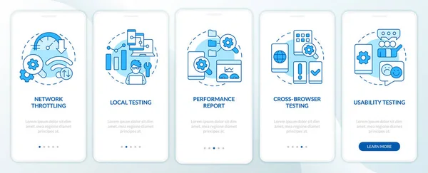 Mobile First Design Testing Blue Onboarding Mobile App Screen Walkthrough — 스톡 벡터