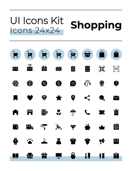 Commerce Black Glyph Icons Set Retail Shop Purchasing Silhouette Symbols — Vetor de Stock