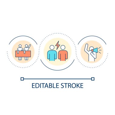 Strike loop concept icon. Employee protest. Disobedience of workers. Fighting for rights abstract idea thin line illustration. Isolated outline drawing. Editable stroke. Arial font used