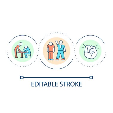 Workplace harassment loop concept icon. Abuse and aggression. Violent actions. Offensive behavior abstract idea thin line illustration. Isolated outline drawing. Editable stroke. Arial font used